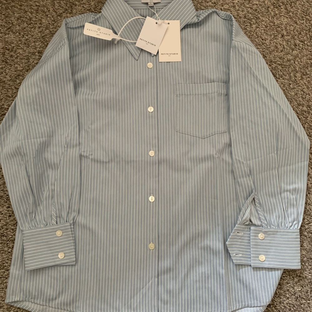 Petite Studio Light Blue Pinstripe Button-Up Shirt